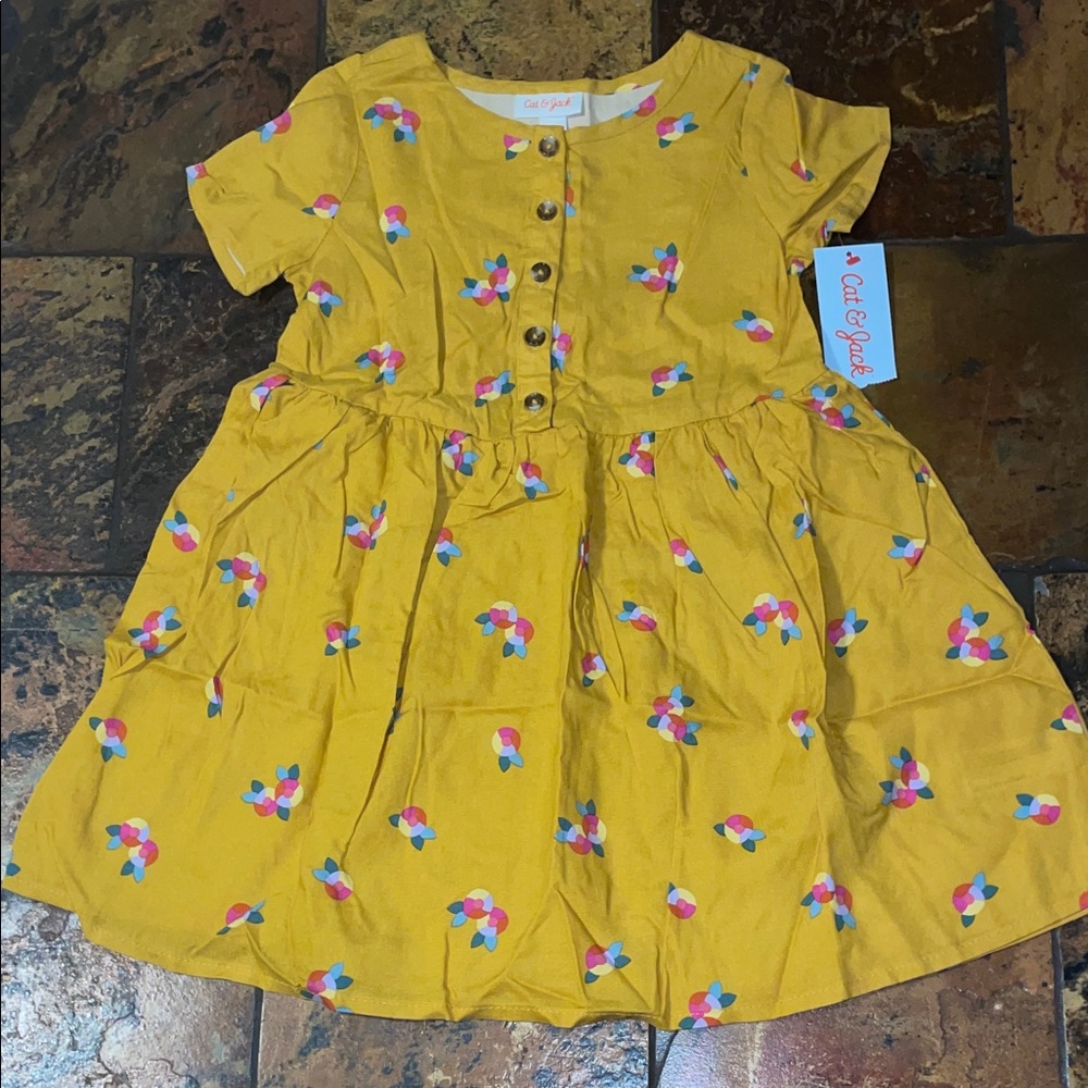 Cat & Jack Mustard Floral Kids Dress (622)